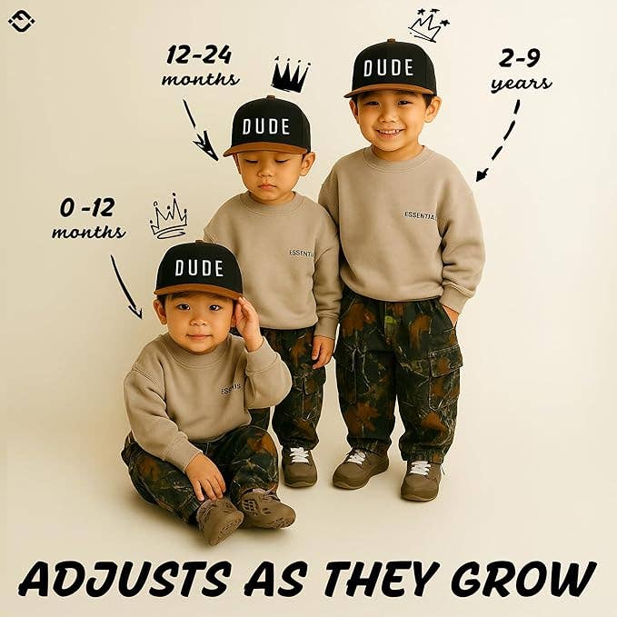 Flat Brim Trucker Hat - Dude - Black/Faux Leather: Infant (0-12 Months)
