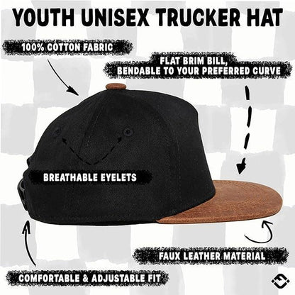 Flat Brim Trucker Hat - Dude - Black/Faux Leather: Infant (0-12 Months)