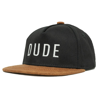 Flat Brim Trucker Hat - Dude - Black/Faux Leather: Infant (0-12 Months)