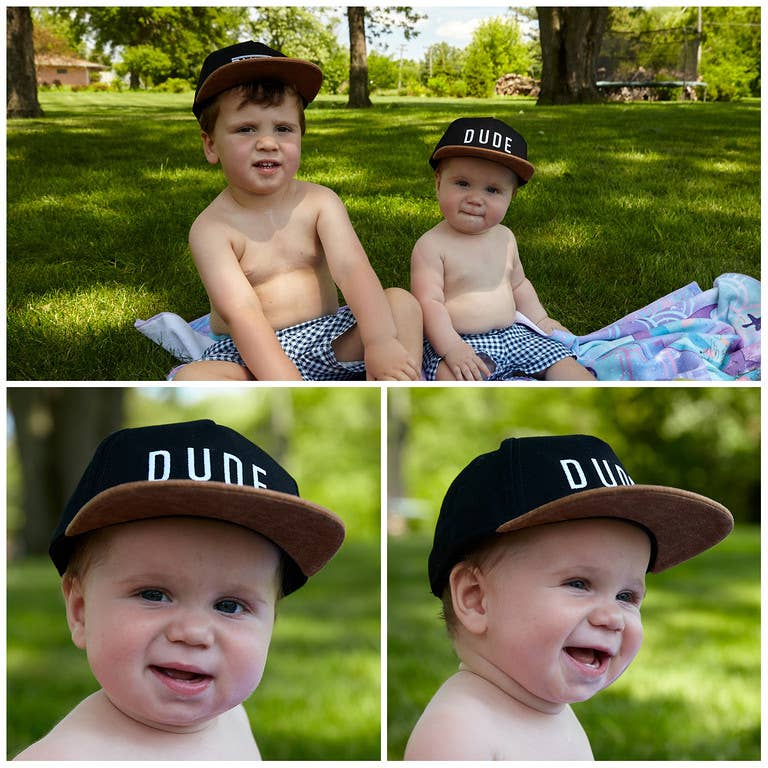 Flat Brim Trucker Hat - Dude - Black/Faux Leather: Infant (0-12 Months)