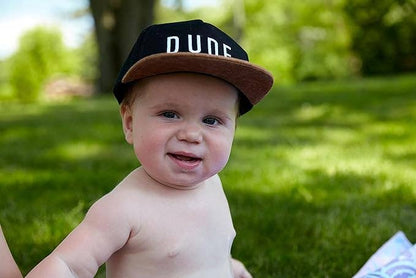 Flat Brim Trucker Hat - Dude - Black/Faux Leather: Infant (0-12 Months)