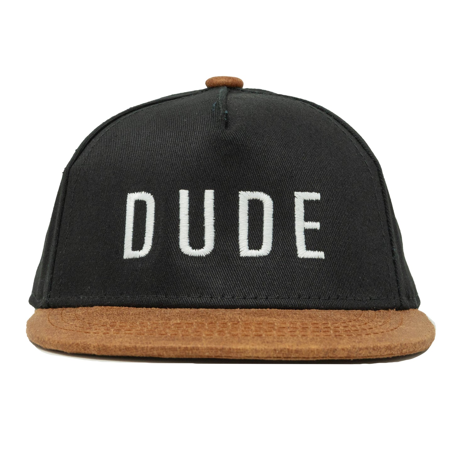 Flat Brim Trucker Hat - Dude - Black/Faux Leather: Infant (0-12 Months)