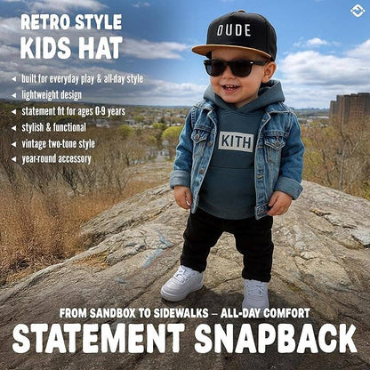 Flat Brim Trucker Hat - Dude - Black/Faux Leather: Infant (0-12 Months)