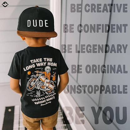 Flat Brim Trucker Hat - Dude - Black/Faux Leather: Infant (0-12 Months)